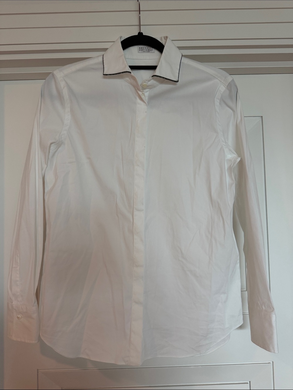 Brunello Cucinelli White Button-Down Shirt with Contrast Collar Trim